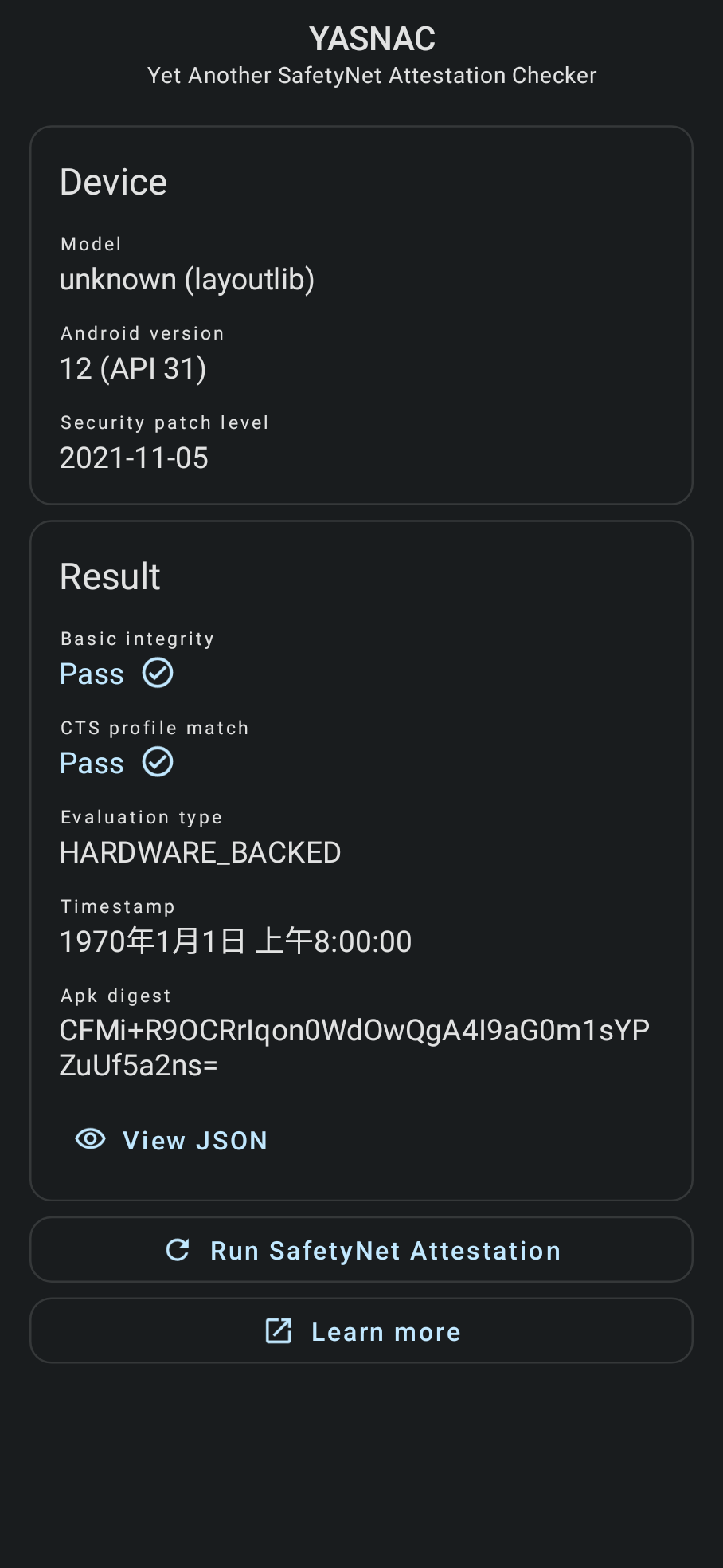 اسکرین شات 3 برنامه YASNAC - SafetyNet Checker