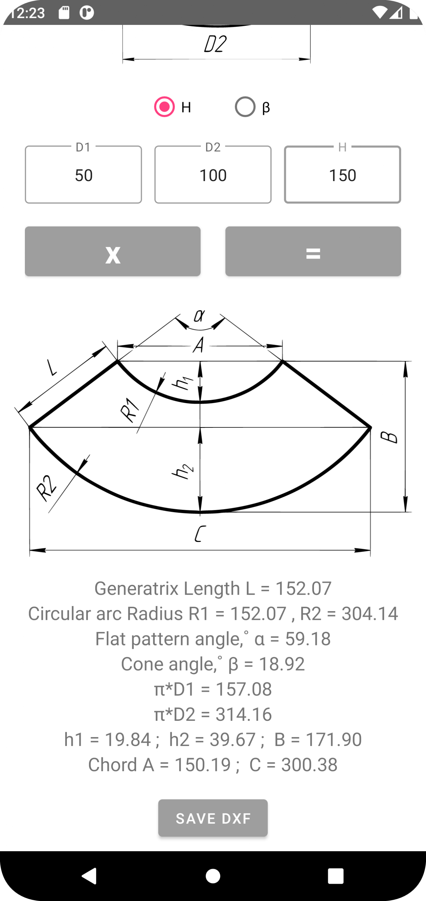 اسکرین شات 5 برنامه Flat pattern cone calculator