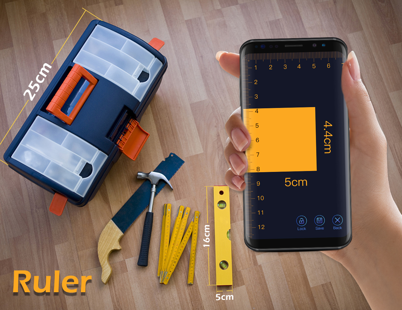 اسکرین شات 1 برنامه Ruler, BubbleLevel, AngleMeter
