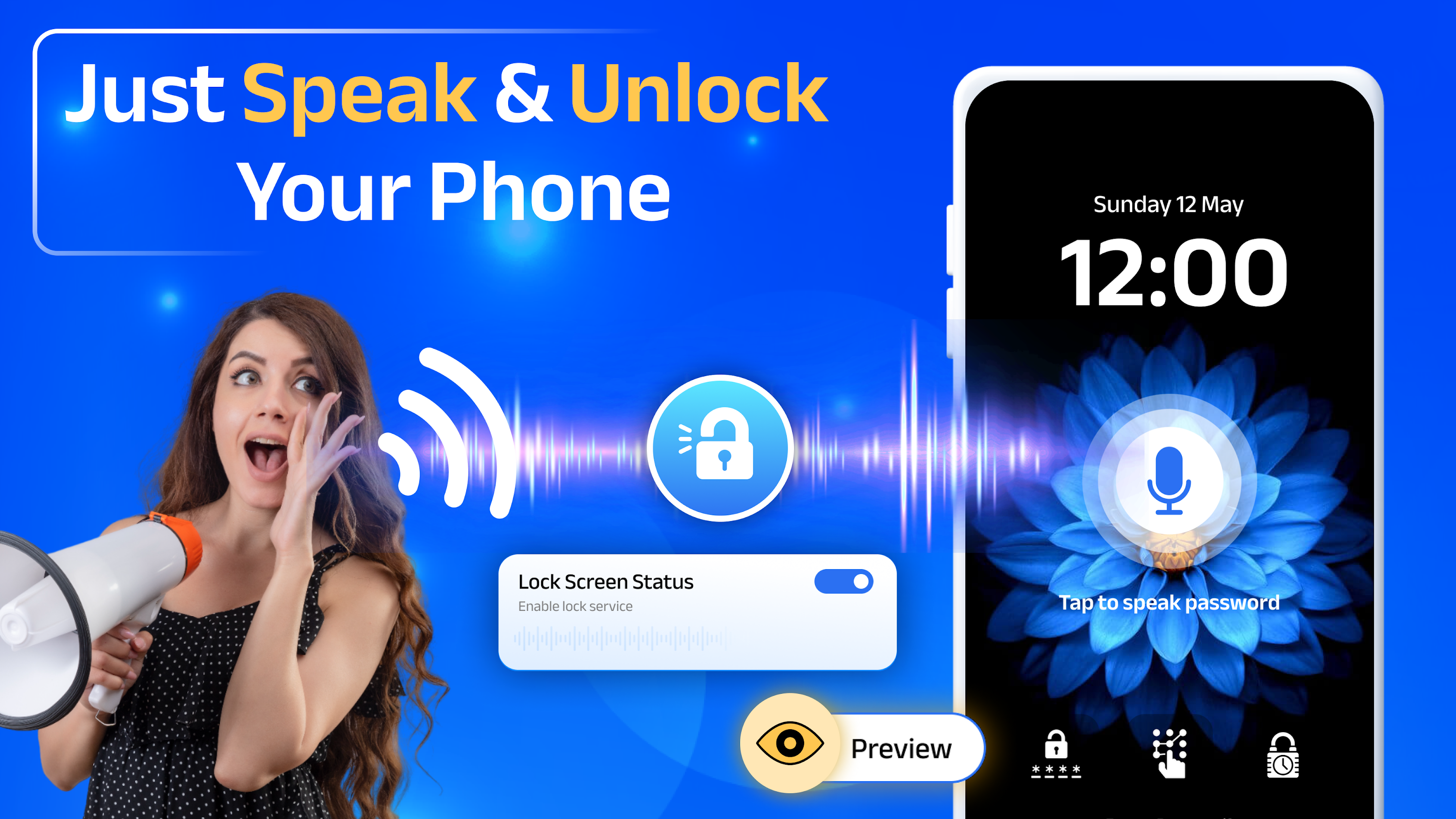 اسکرین شات 1 برنامه Voice Screen Lock : Speak Lock