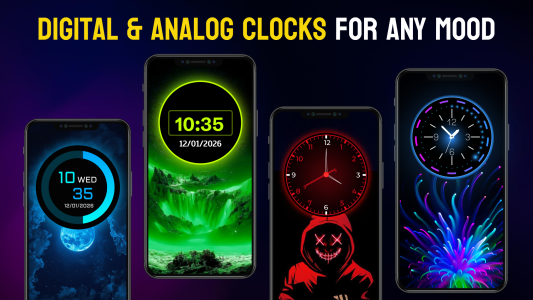 اسکرین شات 2 برنامه Neon Digital Clock Wallpaper