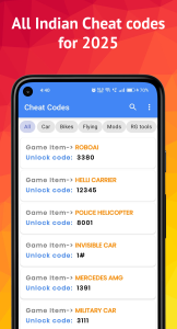 اسکرین شات 1 برنامه All Cheat Codes: Bikes & Cars