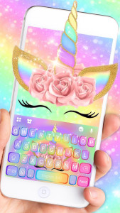 اسکرین شات 1 برنامه Rainbow Pink Rose Unicorn Keyb
