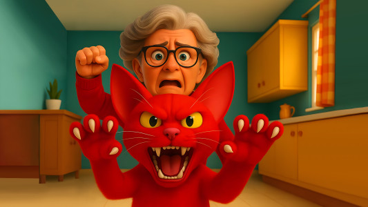 اسکرین شات 2 بازی Angry Granny Prank vs Bad Cat