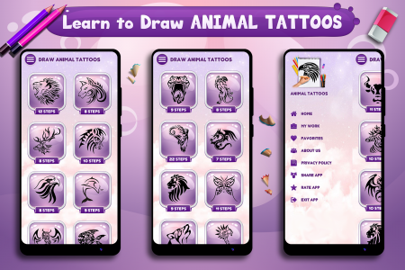 اسکرین شات 4 برنامه Learn to Draw Animal Tattoos