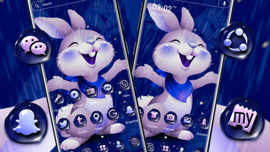 اسکرین شات 3 برنامه Cute Rainy Rabbit Theme