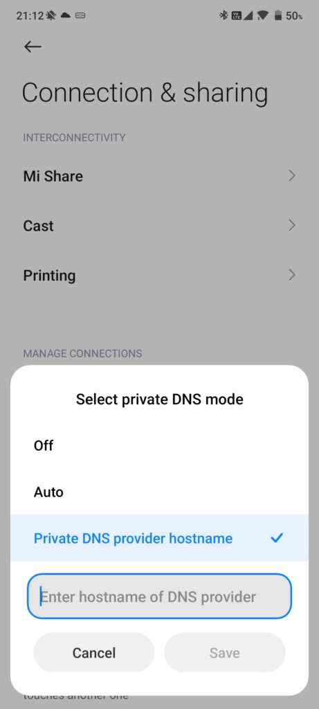 تنظیمات private DNS در گوشی شیائومی