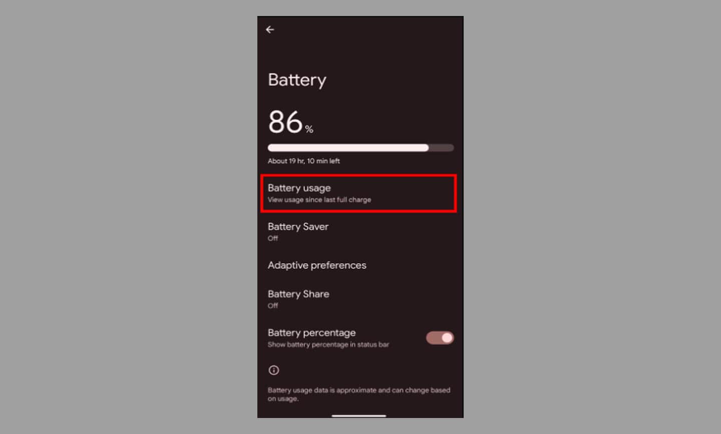 Google Pixel battery consumption chart