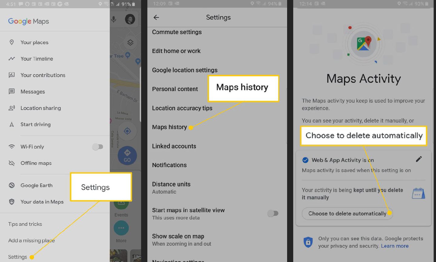 نمایش و حذف تاریخچه گوگل مپ